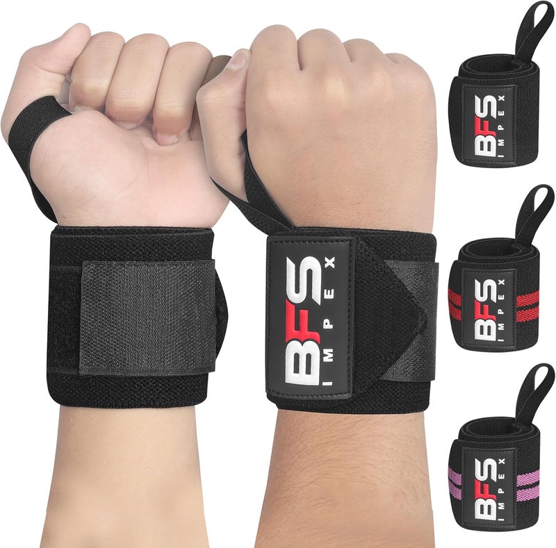BFS IMPEX Wrist Wraps for Weightlifting,18” Premium Quality Wrist Straps for Weightlifting,Weight Lifting Wrist Wraps with Thumb Loop for Curls Dips,Powerlifting Weight Training Men Women - Image 1